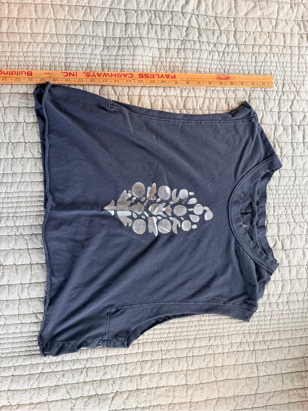 Free People Women’s Charcoal Graphic Sleeveless Top with Silver Leaf Print